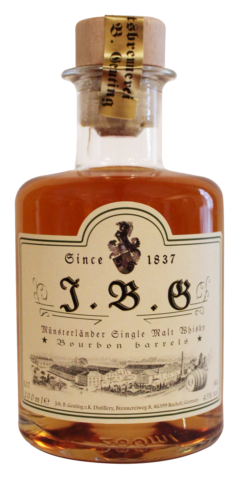 J.B.G Münsterländer Single Malt Whisky, 43%vol., 5 Jahre alt, ex Bourbon Barrels