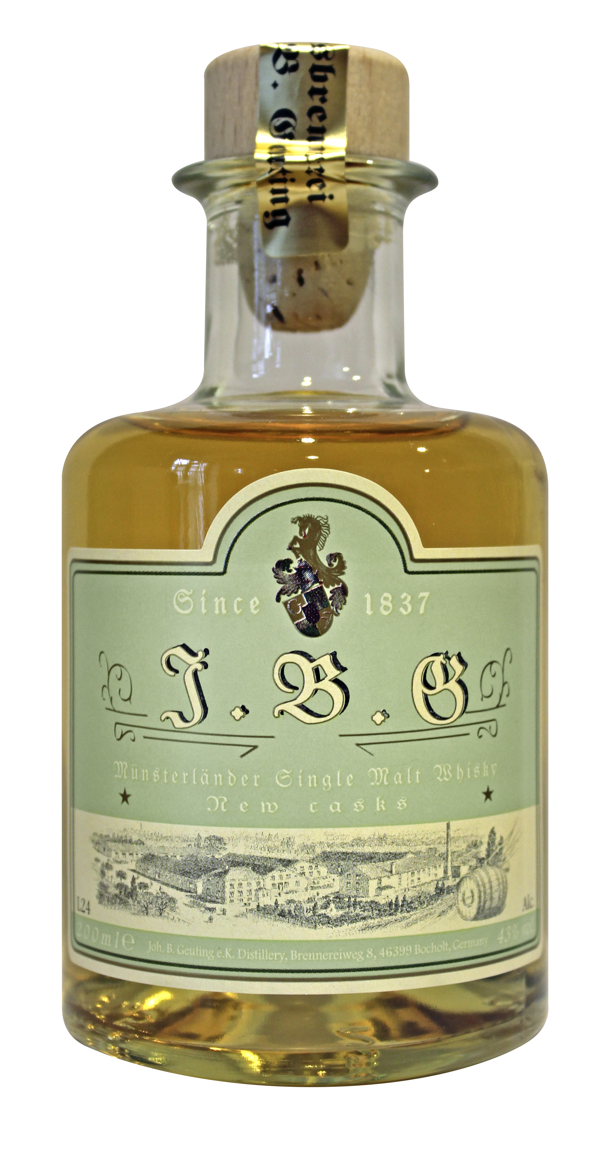 J.B.G Münsterländer Single Malt Whisky, 43%vol., 11 Jahre alt, gereift im neuen Fass.