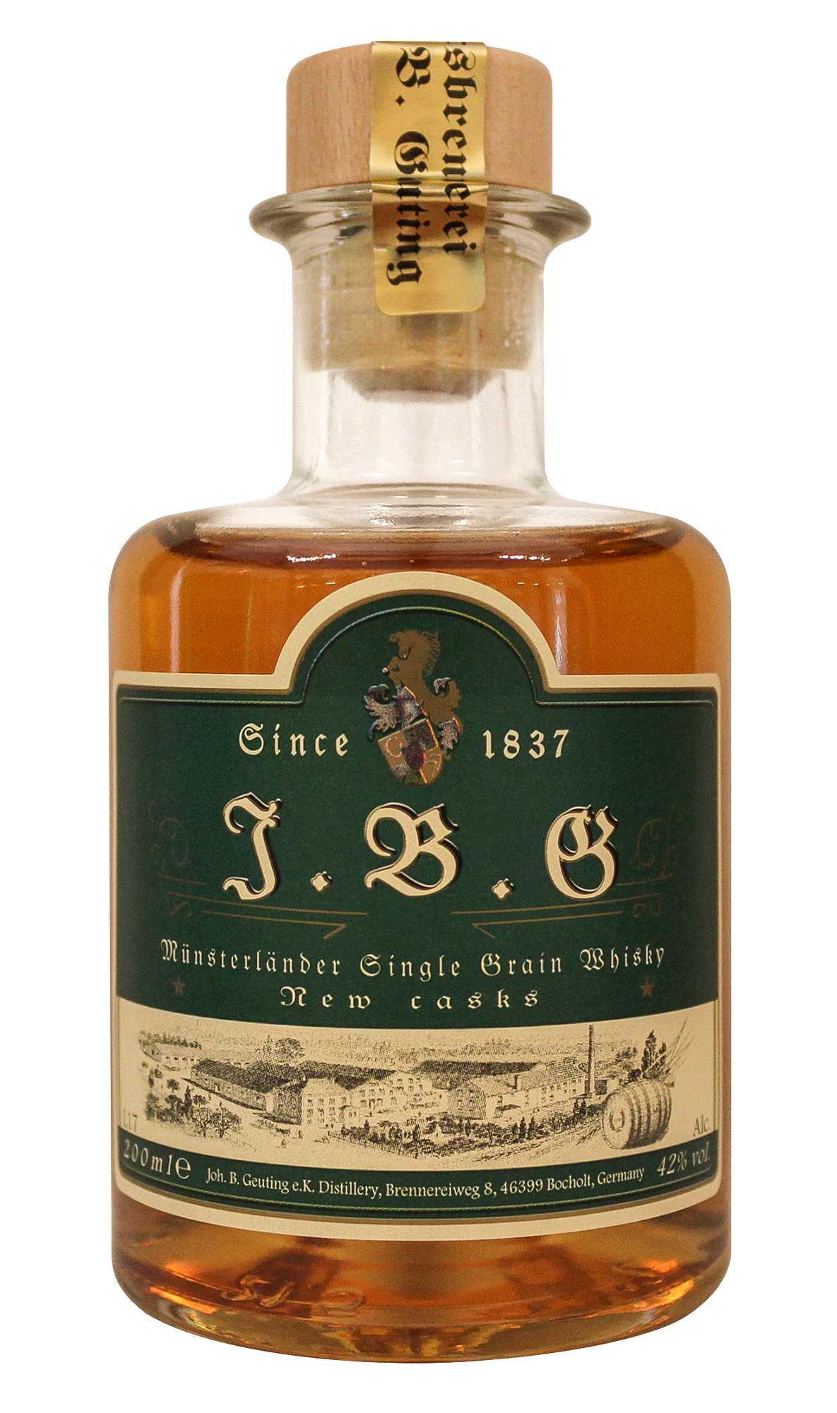 J.B.G Münsterländer Single Grain Whisky, 42%vol., 7 Jahre alt, neue Fässer.