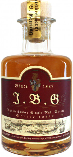 J.B.G Münsterländer Single Malt Whisky, 43 %vol., 6 Jahre alt, Sherry Oloroso cask.