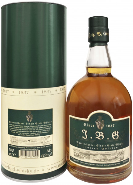 J.B.G Münsterländer Single Grain Whisky, 42%vol., 7 Jahre alt, neue Fässer.